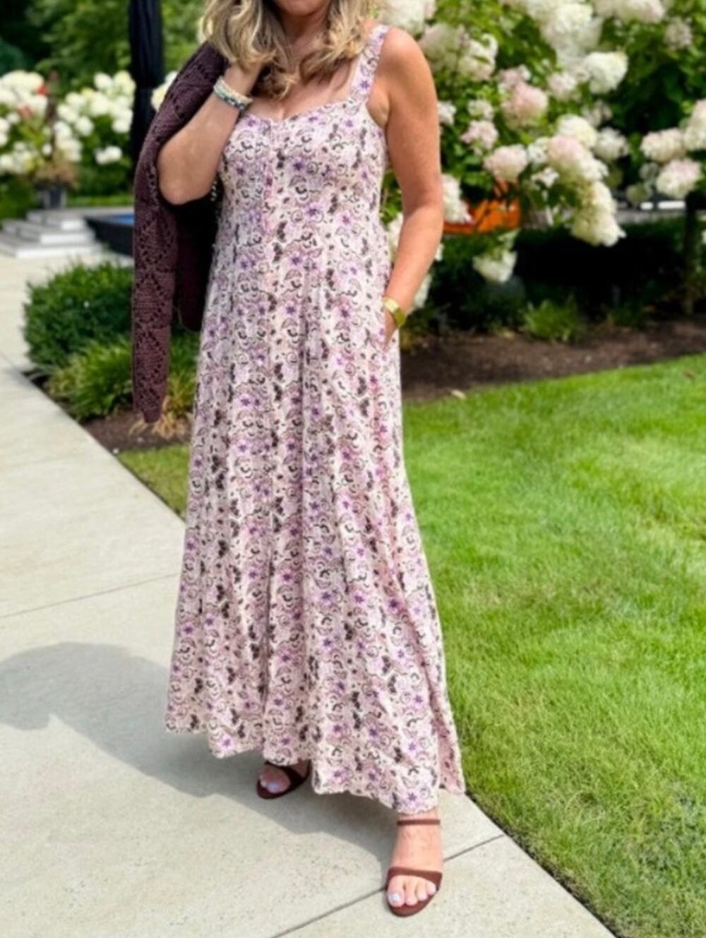 Z Supply + EVEREVE Floral Maxi Dress Lined Adjustable Straps Button Front